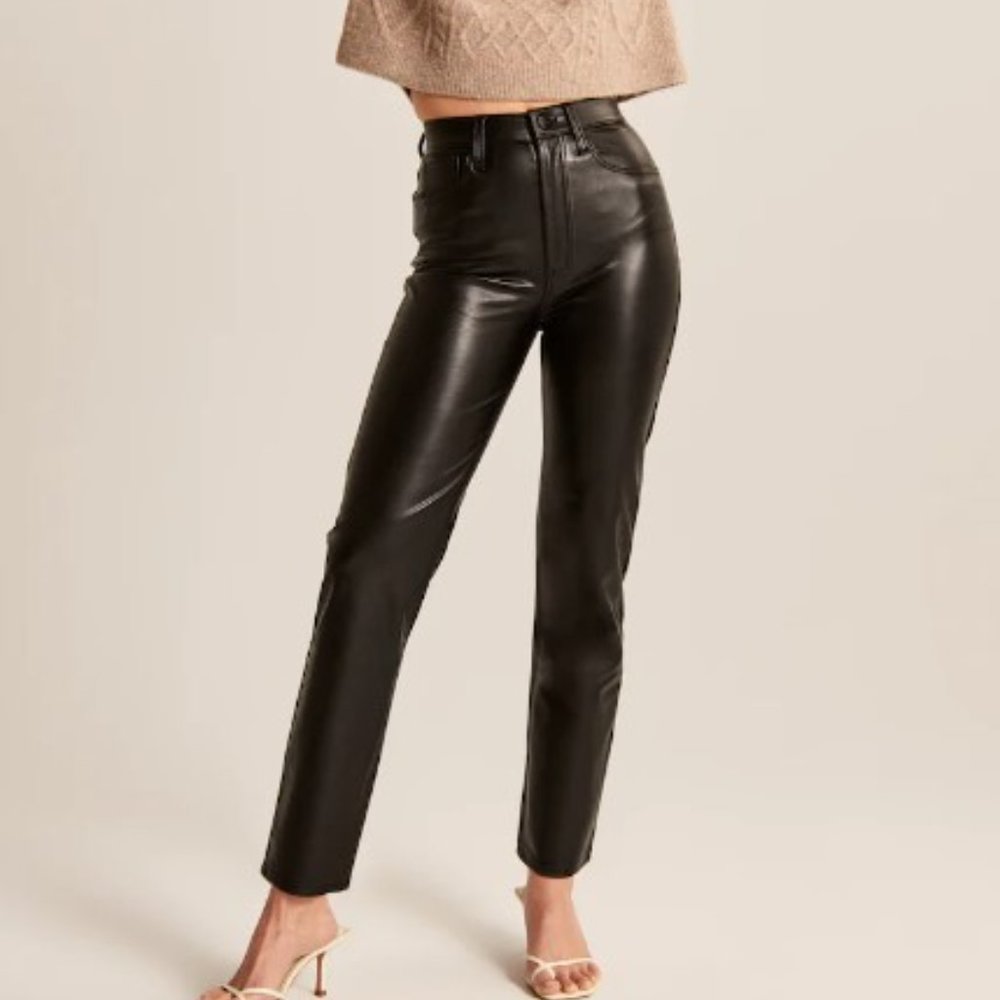 Abercrombie Straight Leg Vegan Leather Pants Black